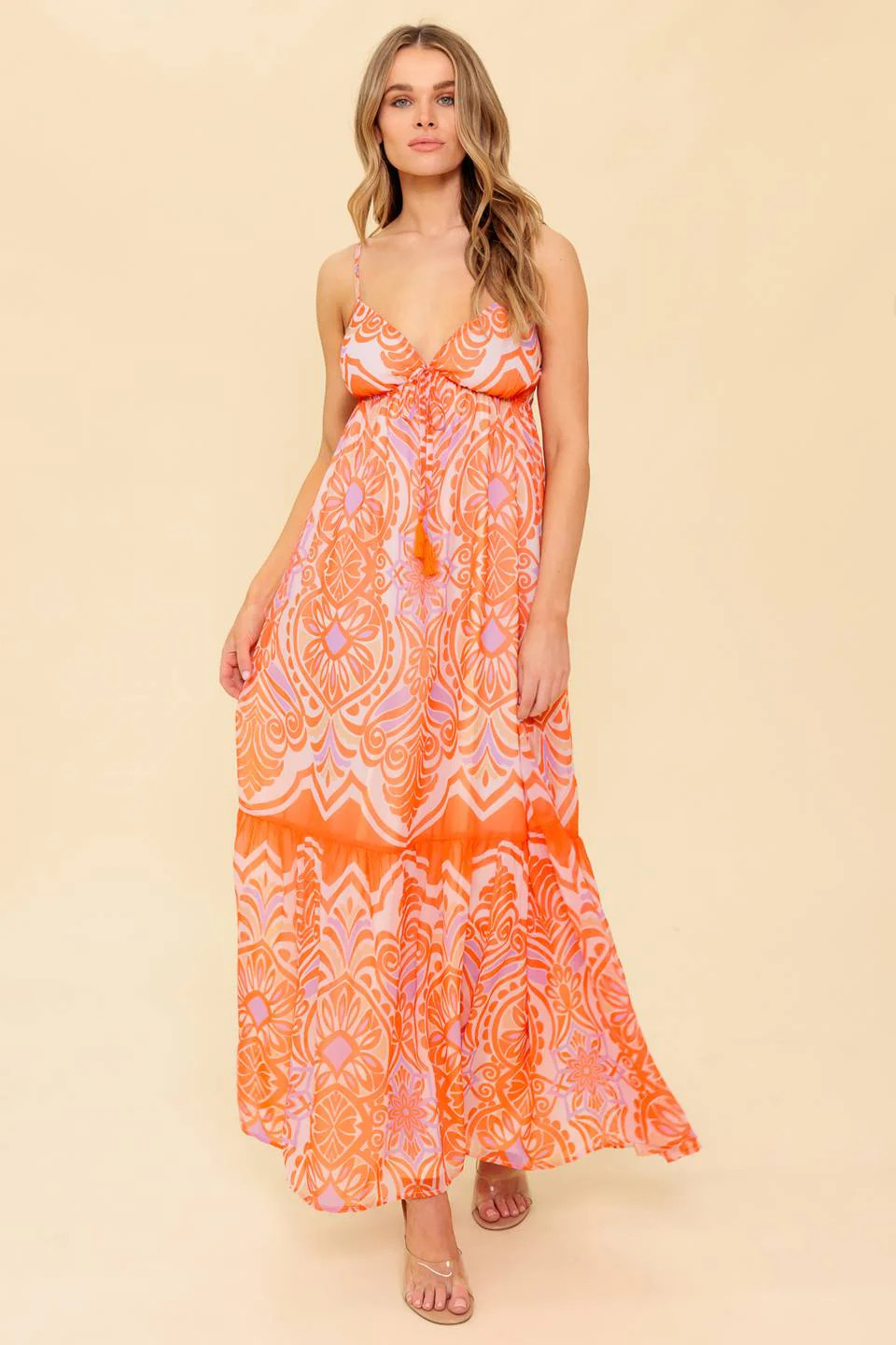 CABANA DAYDREAMS MAXI DRESS - CORAL | Lady Black Tie
