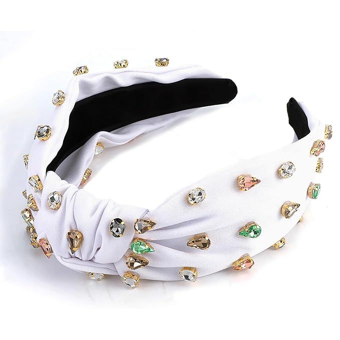Wecoe Rhinestone Headband White Top Knotted Headband For Women Girls Wide Headbands For Women Non... | Amazon (US)