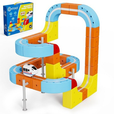 Contixo 3D Magnetic Train Track Set, 73PCS DIY Flexible Building STEM Motorized Anti-Gravity Race Train Toy Gift for for Kids Boys Girls Age 3-12 | Target