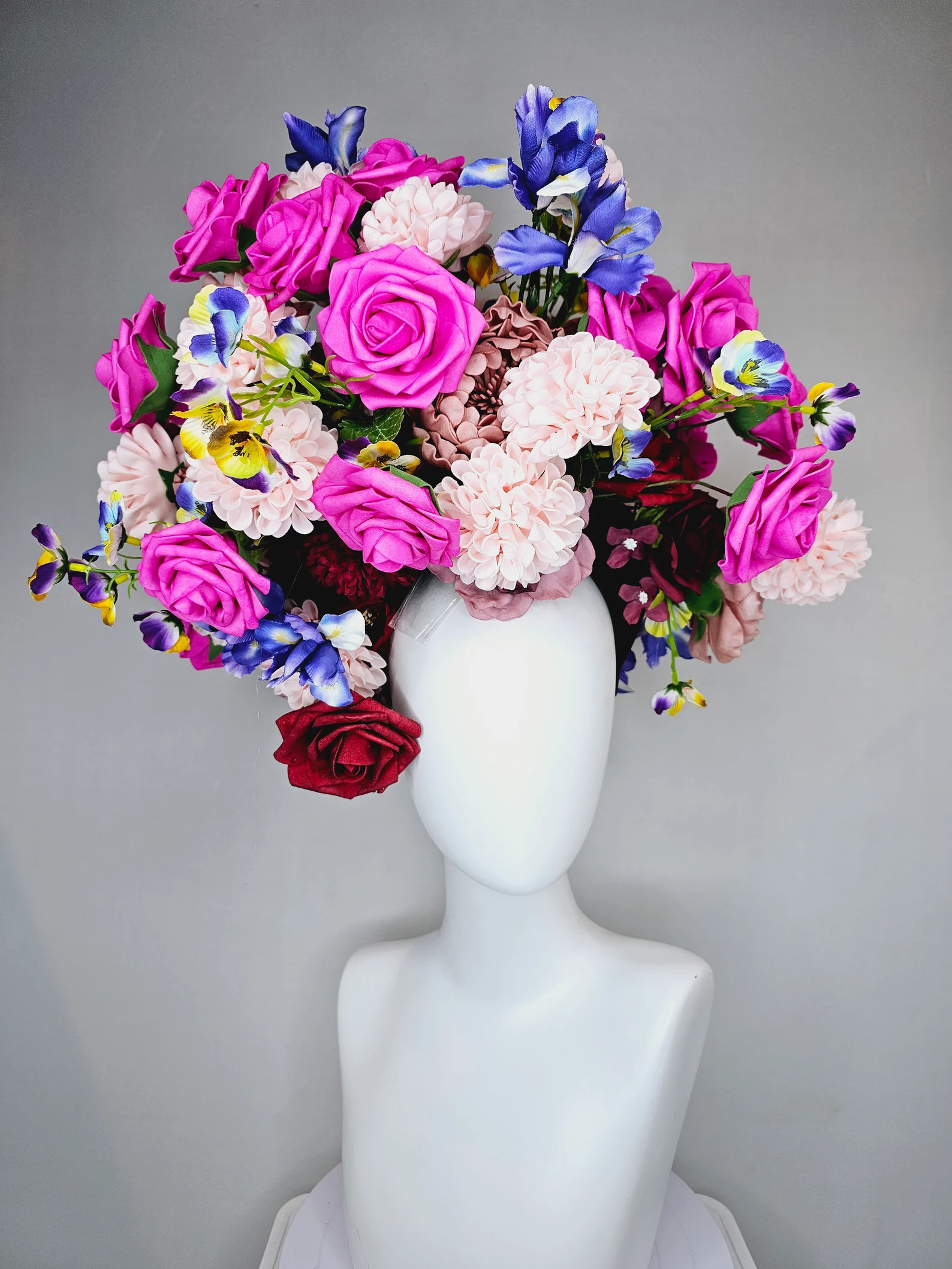 kentucky derby hat fascinator huge colorful flower dome headpiece with purple pink white red flow... | Etsy (US)