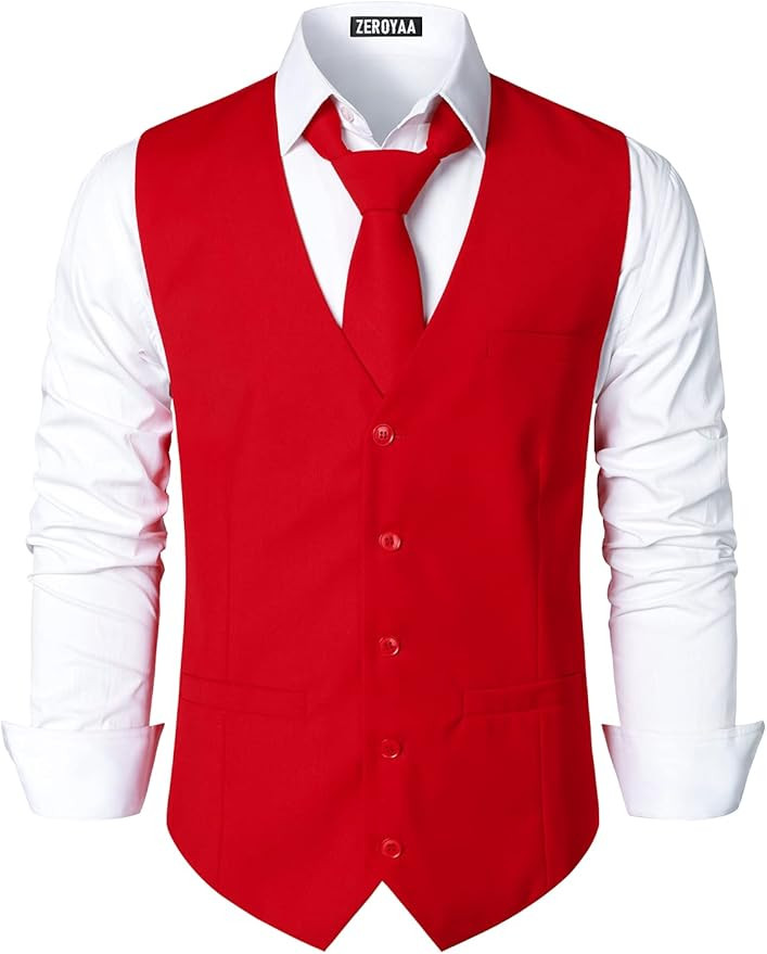 ZEROYAA Men's Hipster Urban Design 3 Pockets Business Formal Dress Vest for Suit Tuxedo | Amazon (US)