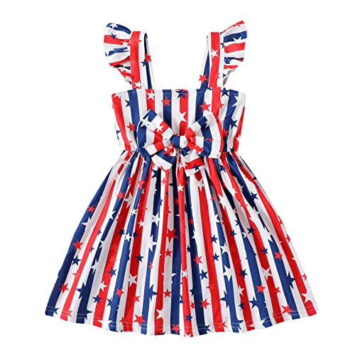 NUBEEHOHO Toddler Girl American Flag Dress 4 of July Outfit Memorial Day Clothes Star Red Blue Striped Sundress Toddler Patriotic Outfits(1434-5T) | Amazon (US)