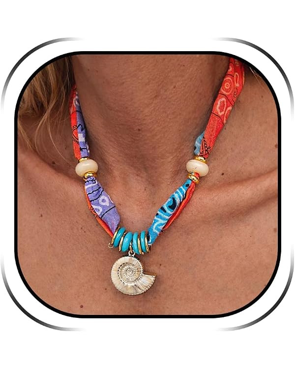 Scarf Necklace with Conch Shell Heart Charm Bandana Necklace for Women Statement Accessory Summer... | Amazon (US)