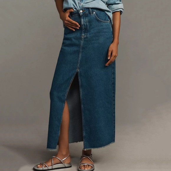 NWT Anthropologie The Madi Front Slit Denim Skirt by Pilcro Size 12 Blue | Poshmark