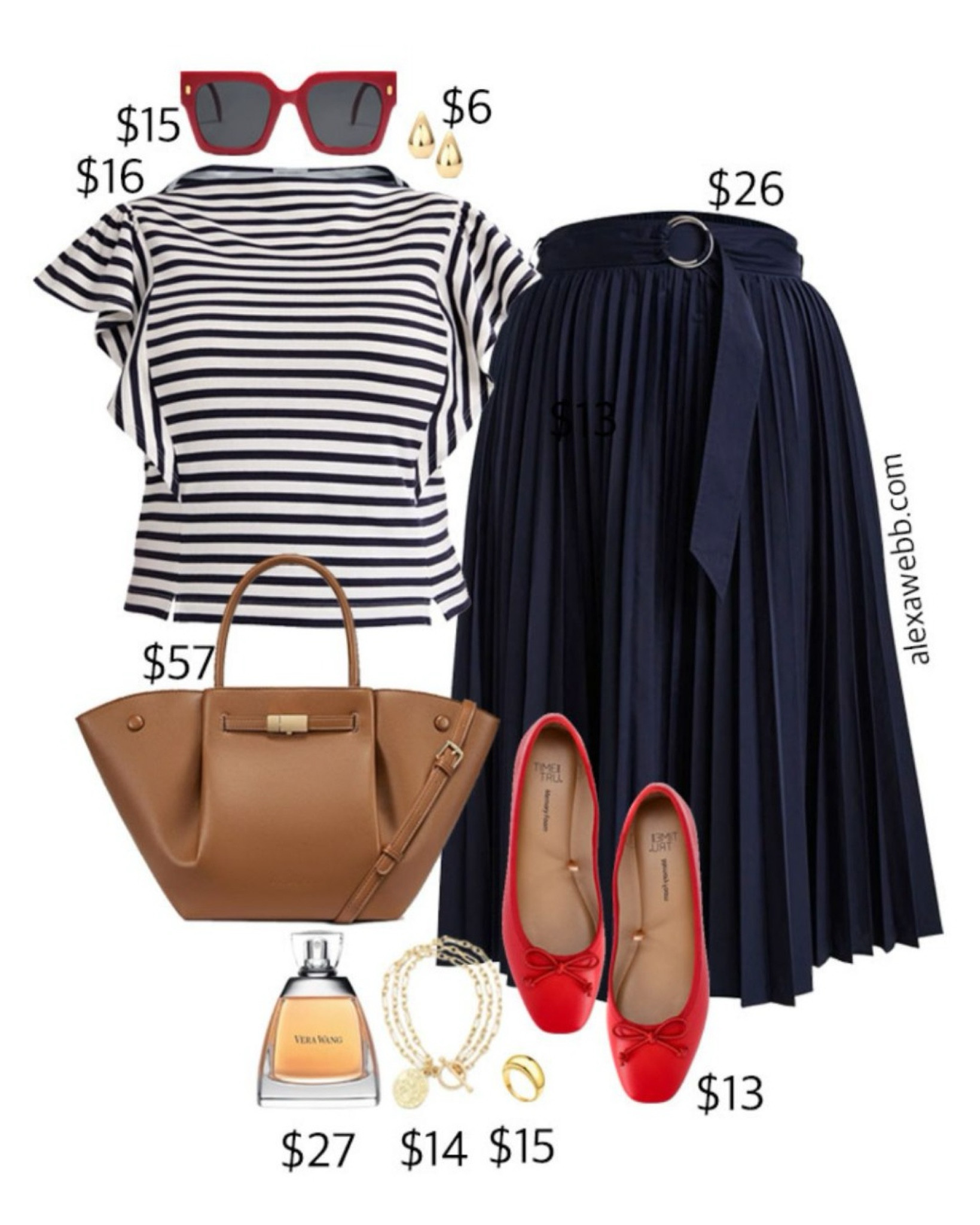Plus Size on a Budget – Early Spring Outfit - A plus size outfit idea on a budget for work or teachers this spring. A plus size flutter sleeve striped tee with a navy pleated skirt and red flats. Alexa Webb #plussize

#LTKPlusSize #LTKOver40 #LTKStyleTip