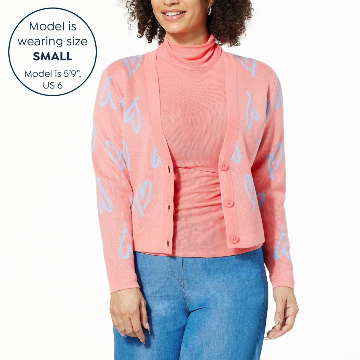 HFR x Undra Celeste Jacquard Hearts Sweater Cardigan - 21889682 | HSN | HSN