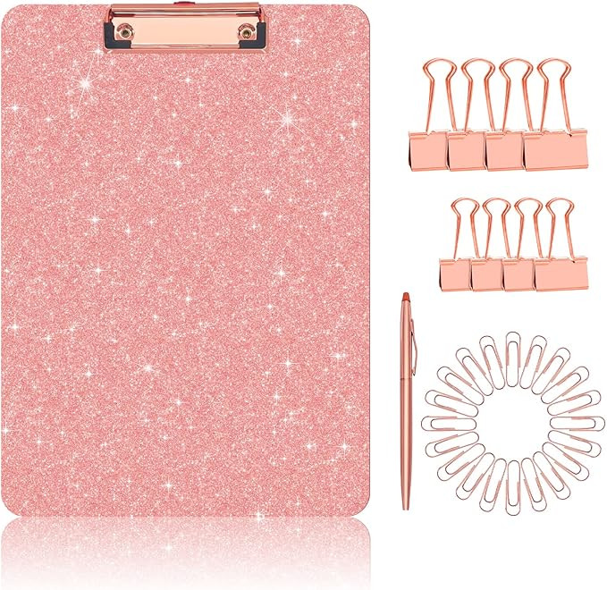 TCJJ Acrylic Clipboard,Pink Glitter Clipboard with Paper Clips & Binder Clips & Ballpoint Pen,Leg... | Amazon (US)