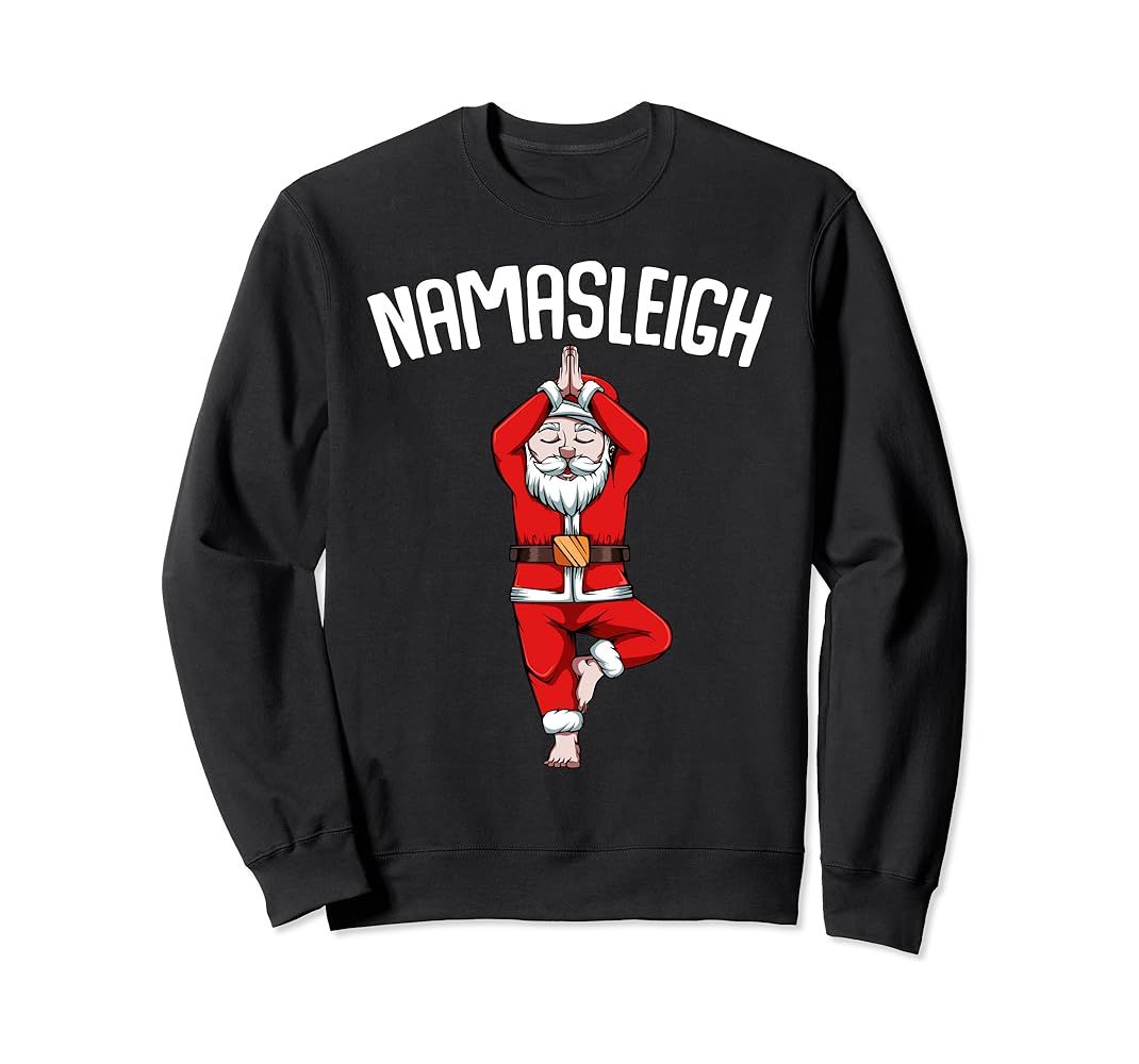 Funny Santa Claus Yoga Pose Namasleigh Namaste Christmas Sweatshirt | Amazon (US)