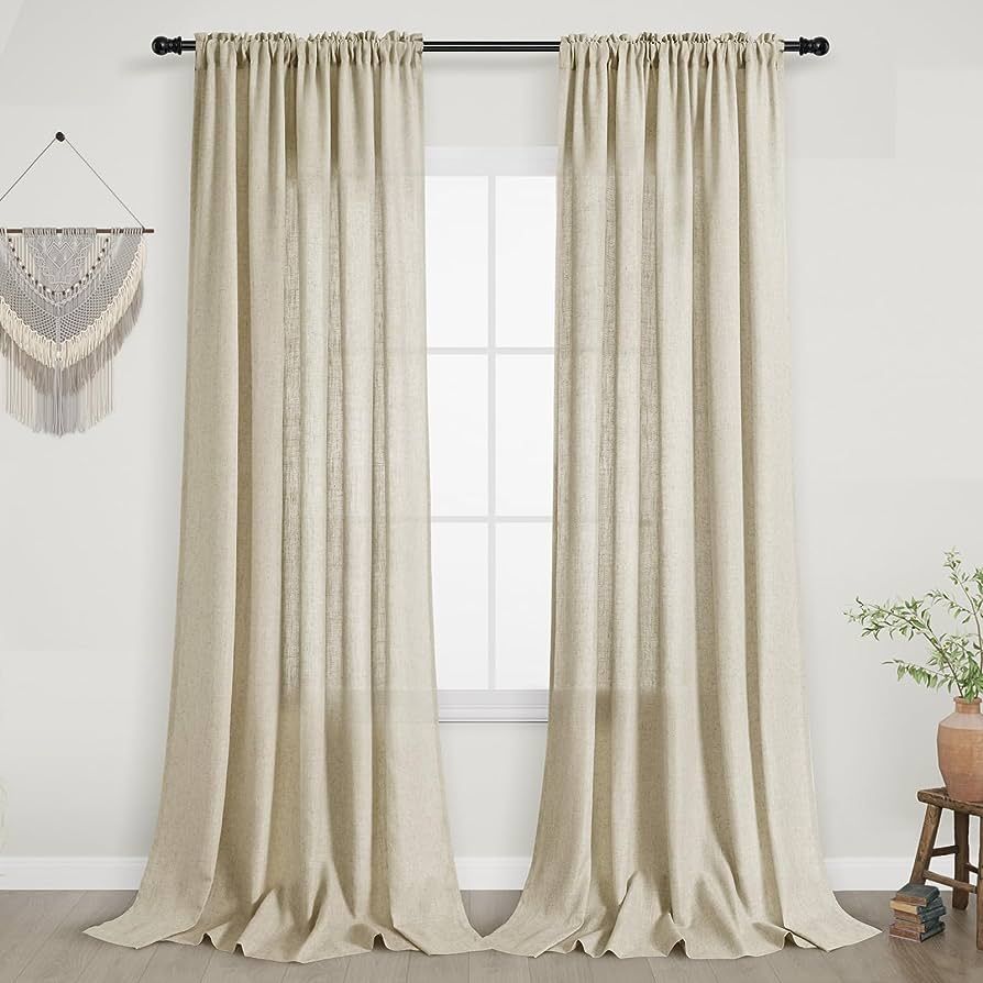 Guken Flax Linen Curtains 84 Inch Length for Bedroom 2 Panels Rod Pocket Semi Sheer Burlap Cotton... | Amazon (US)