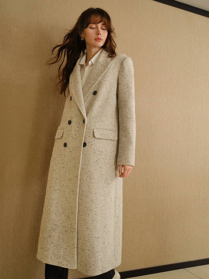 MOTF STUDIO PEAK COLLAR FLAP DETAIL LONGLINE PEA OVERCOAT FOR AUTUMN/WINTER | SHEIN