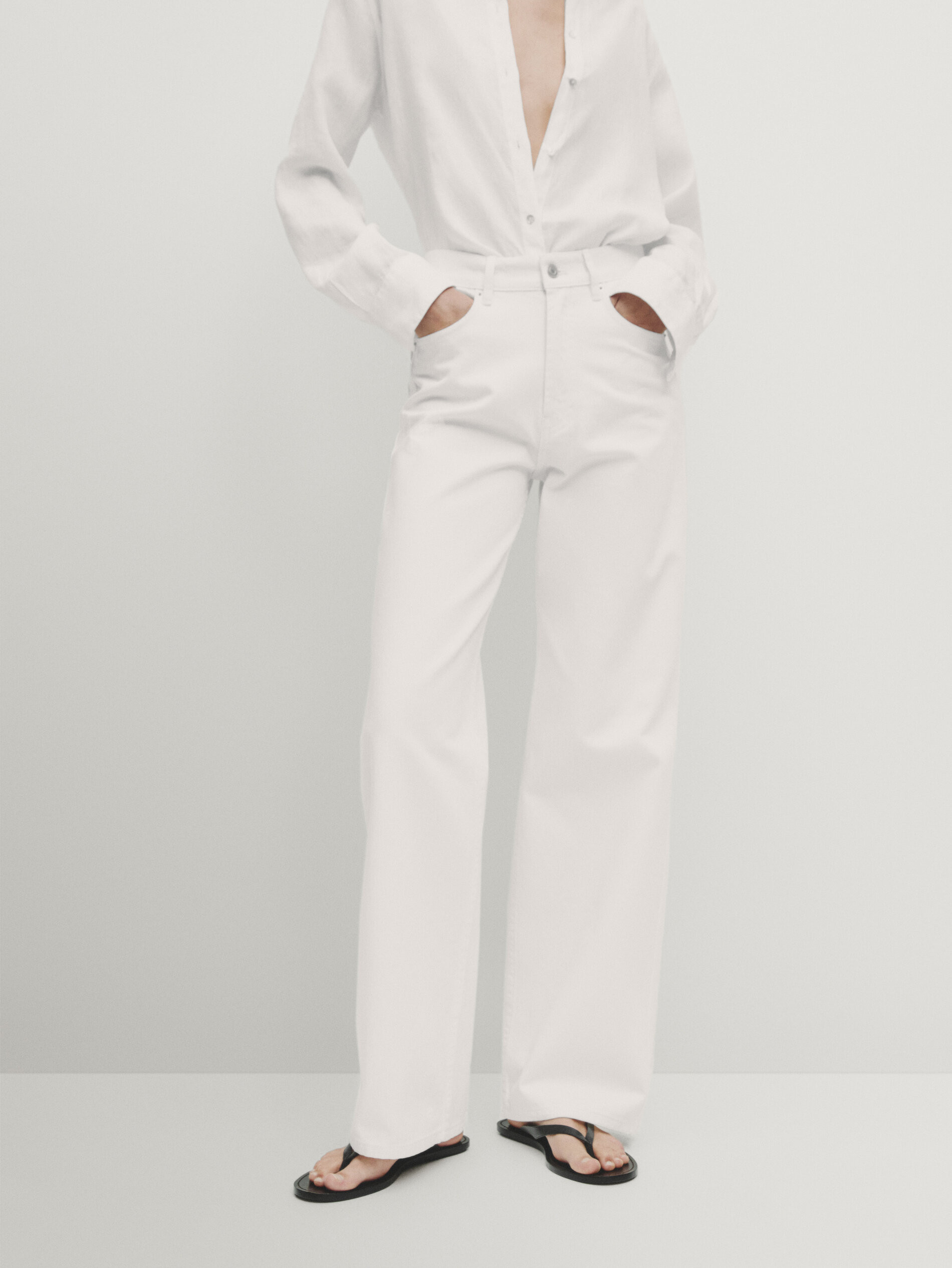 Full length wide-leg high-waist jeans | Massimo Dutti UK