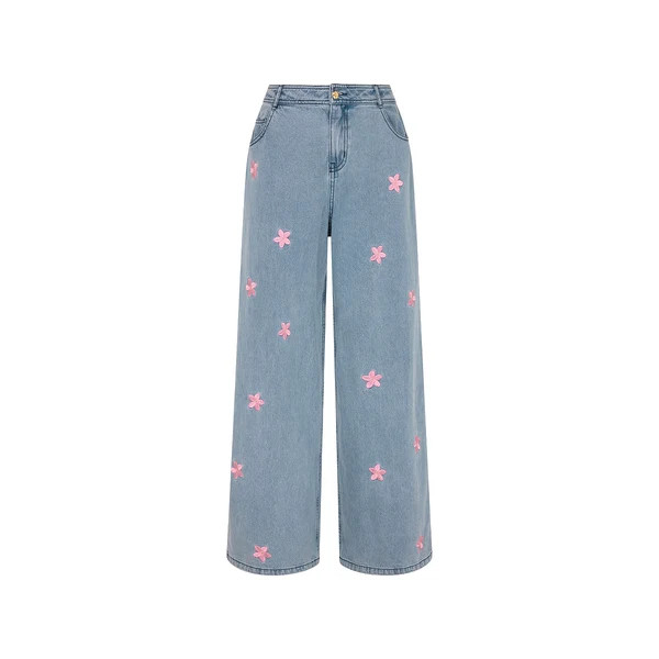 Straight Leg Embroidered Jean - Blossom Sky | Kulani Kinis US