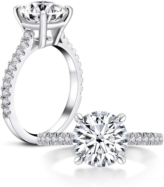 AINUOSHI 3 Carat Round Cut Cubic Zirconia Ring 925 Sterling Silver High Setting Women Wedding Eng... | Amazon (US)