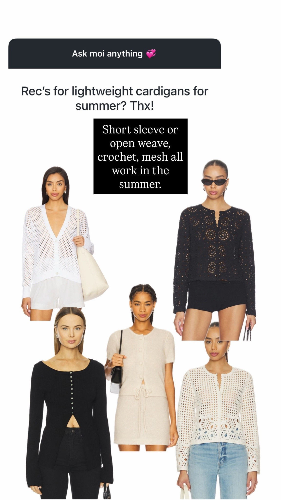 Short sleeve and open knit sweaters for summer