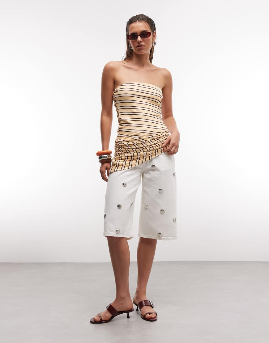 ASOS DESIGN denim bermuda short with silver stud detail in white | ASOS (Global)