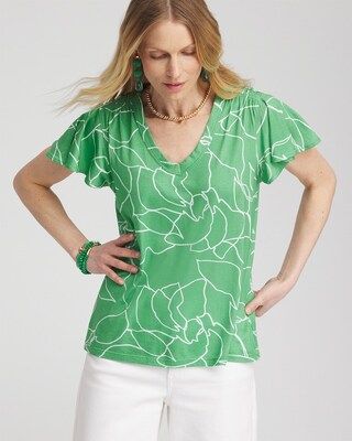 Green Lines Flutter Sleeve Tee | Chico's