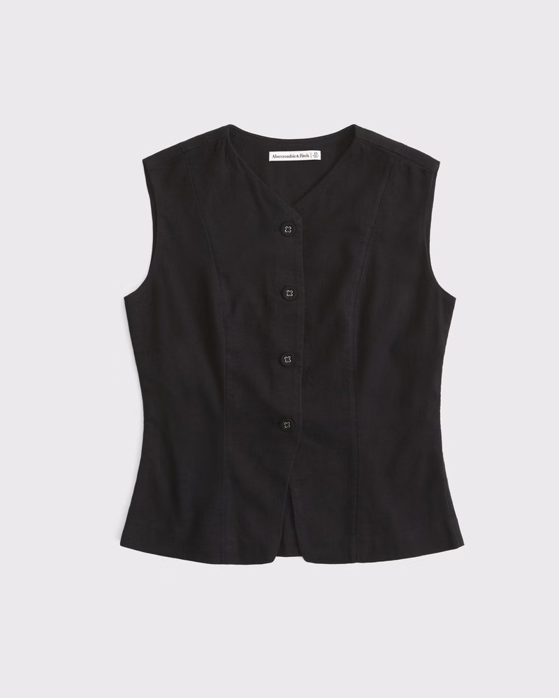 Linen-Blend Button-Through Vest | Abercrombie & Fitch (US)