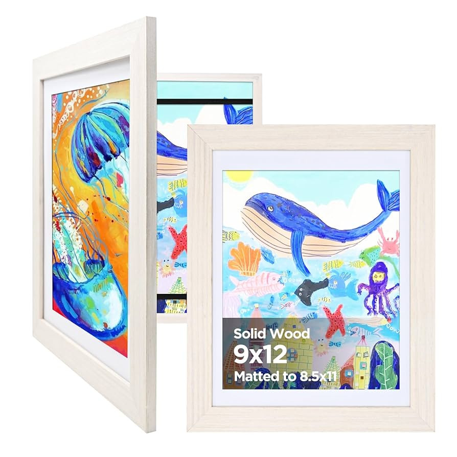 KINLINK 9x12 Kids Art Frames Set of 2, Solid Wood Kids Artwork Frames Changeable with Acrylic Fro... | Amazon (US)