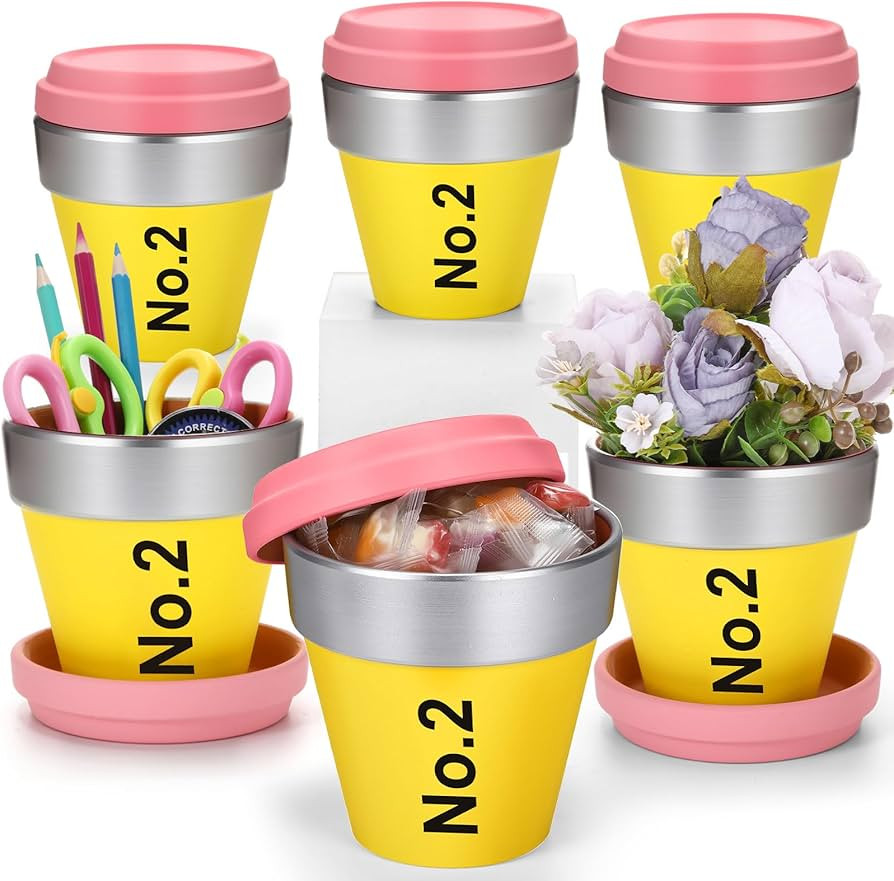 6 Pcs Pencil Plant Pots with Drainage Holes and Saucers Back to School Decorations 4 Inch Terraco... | Amazon (US)