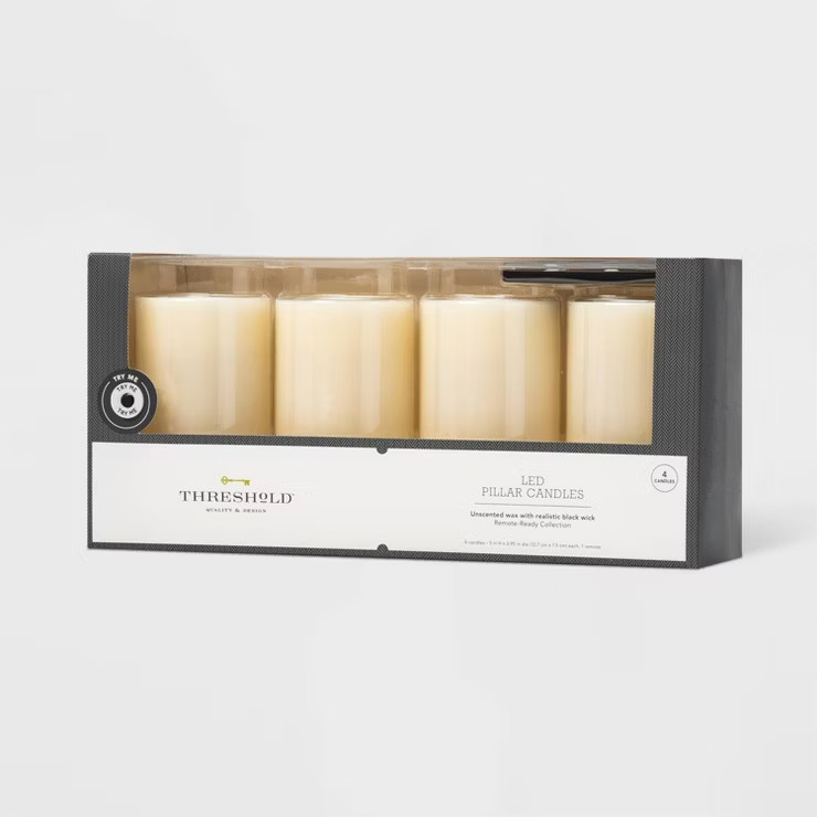 4pk 5" x 3" LED Flameless Black Wick Candle Cream - Threshold™ | Target