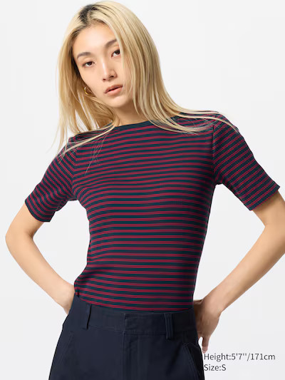 Ribbed Boat Neck T-Shirt | UNIQLO (US)