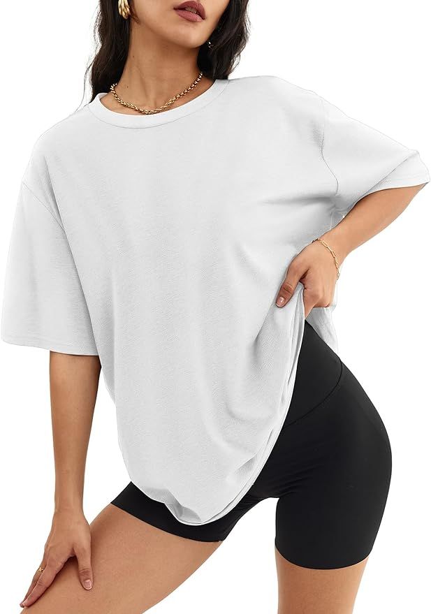 ATHMILE Womens Oversized T Shirts Loose Fit Crewneck Short Sleeve Tops Summer Casual Blouse Y2K 2... | Amazon (US)