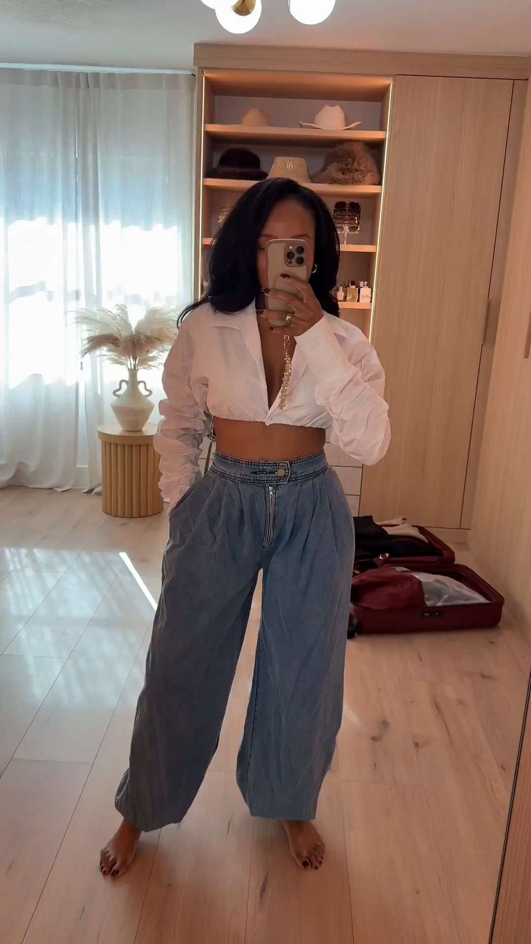 Effortless try-on moment 🤍  
Testing out new wide-leg denim with a cropped button-down for easy outfit inspiration. Playing with proportions and textures to see what works best together — sometimes the best looks start with a simple try-on.  

Favorite to revisit later for styling ideas.  

📏 Sizing: Top — Small (TTS). Denim — 27 (TTS, relaxed fit).  
For reference: 5’4 | 140lbs | 36D-27-40  

wide leg jeans outfit, casual try on haul, relaxed denim look, minimal fashion aesthetic, capsule wardrobe basics, chic casual outfit ideas  

Follow me on Instagram and YouTube @kirasfashionfinds

#LTKHoliday