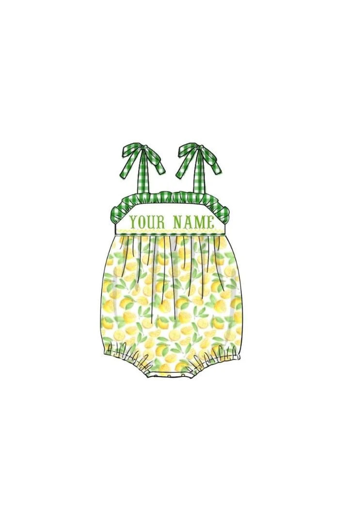 Pre-Order Hand Smocked Custom Name Lemon Gingham Bubble | The Smocked Flamingo