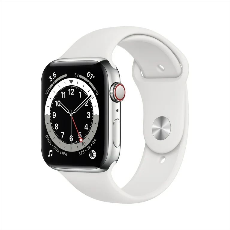 Apple Watch Series 6 GPS + Cellular, 44mm Silver Stainless Steel Case with White Sport Band - Reg... | Walmart (US)