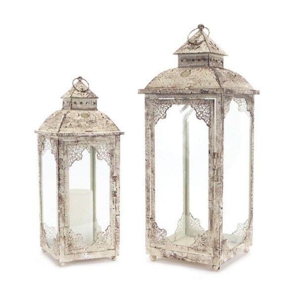 Set of 2 Clear and Ivory White Candle Holder Lantern 22" | Bed Bath & Beyond