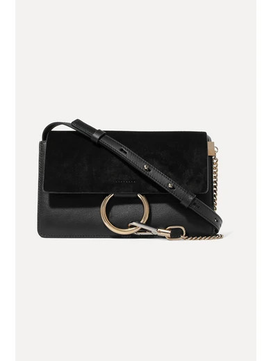 Chloé - Faye Small Leather And Suede Shoulder Bag - Black | NET-A-PORTER (UK & EU)