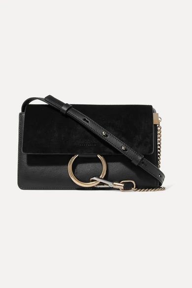 Chloé - Faye Small Leather And Suede Shoulder Bag - Black | NET-A-PORTER (UK & EU)