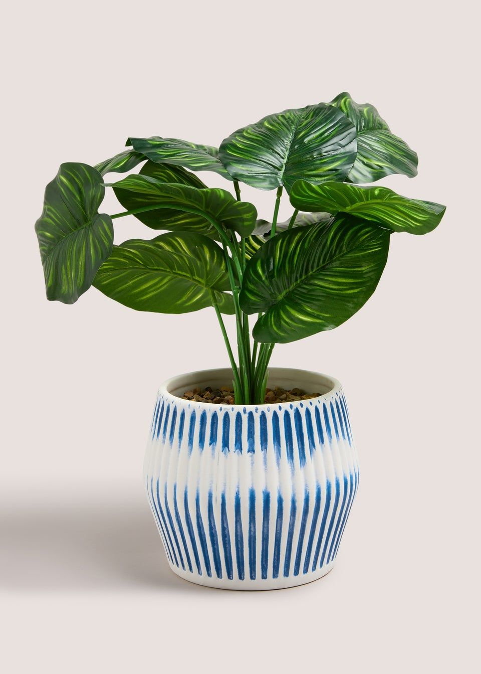 Leafy Plant In Blue Ribbed Pot (28cm x 15cm x 15cm) | Matalan (UK)