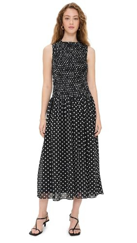 endless rose Women's Smocked Drop Waist Polka Dot Maxi Dress, Black/White, XS | Amazon (US)