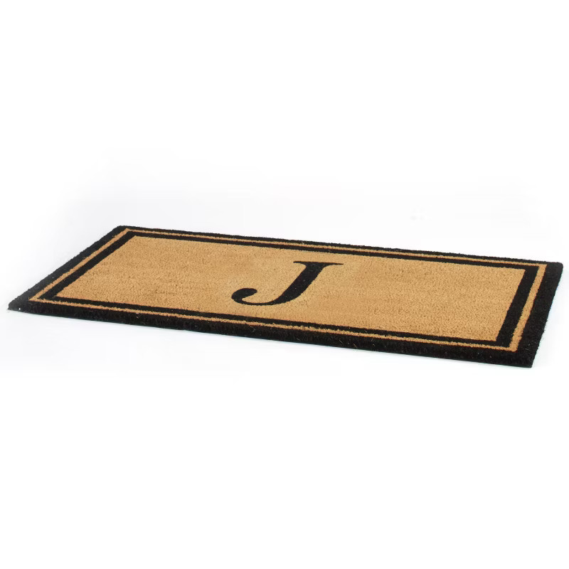 Lakeside Bordered Monogram Estate Coir Door Mat - Black and Gold Letter | Target