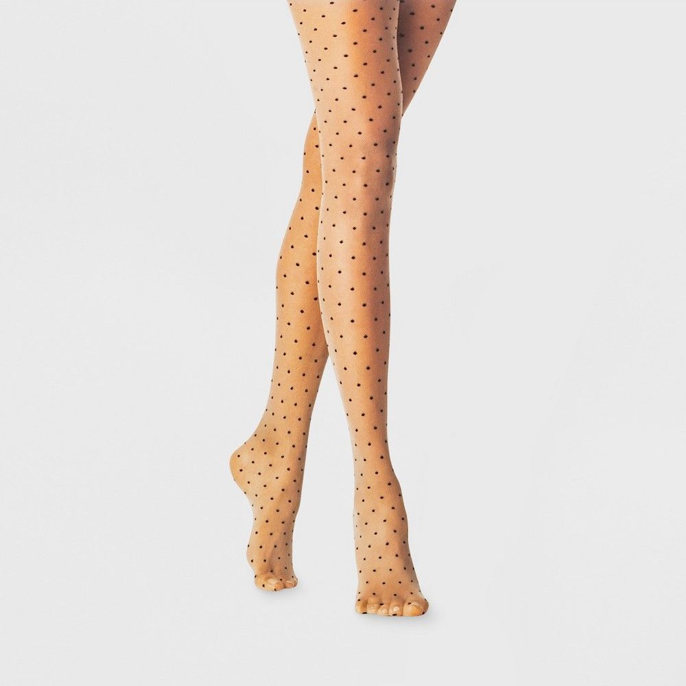 Women's Polka Dot Sheer Tights - A New Day Nude S/M, Size: Small/Medium, White Black | Target