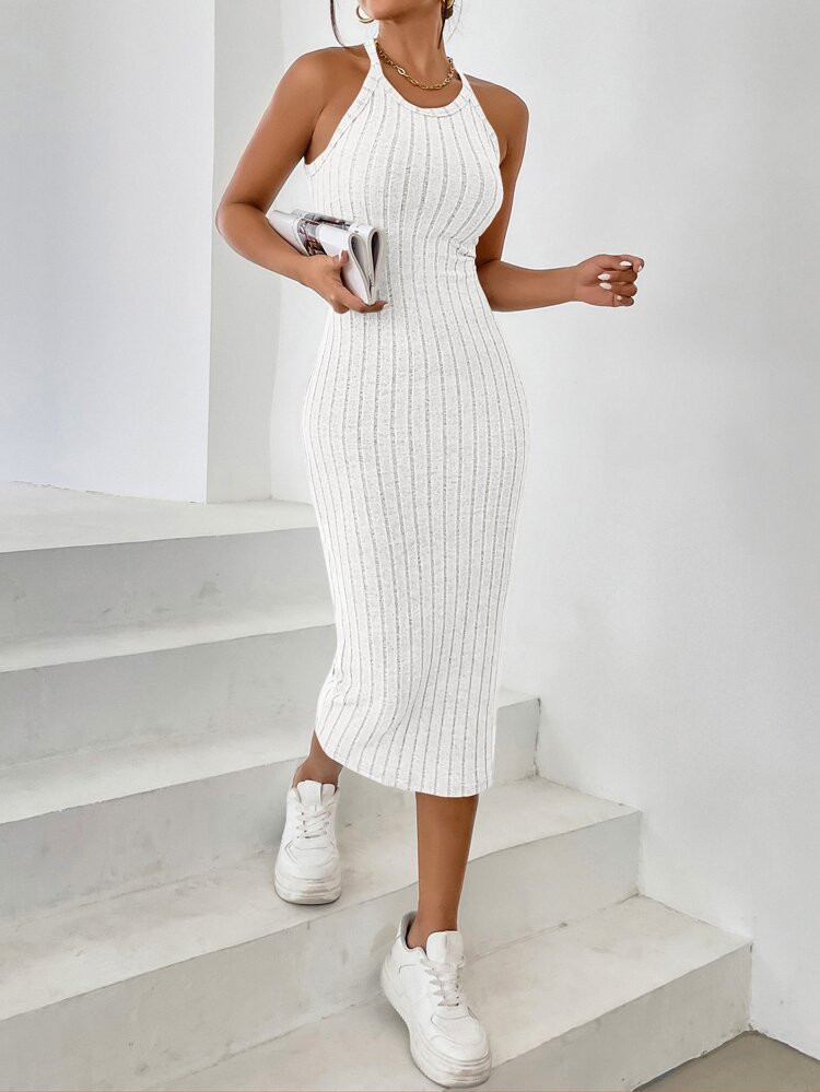 Felegant Solid Halter Neck Bodycon Dress | SHEIN