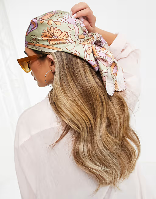 ASOS DESIGN recycled polysatin medium headscarf in floral and love print  | ASOS | ASOS (Global)