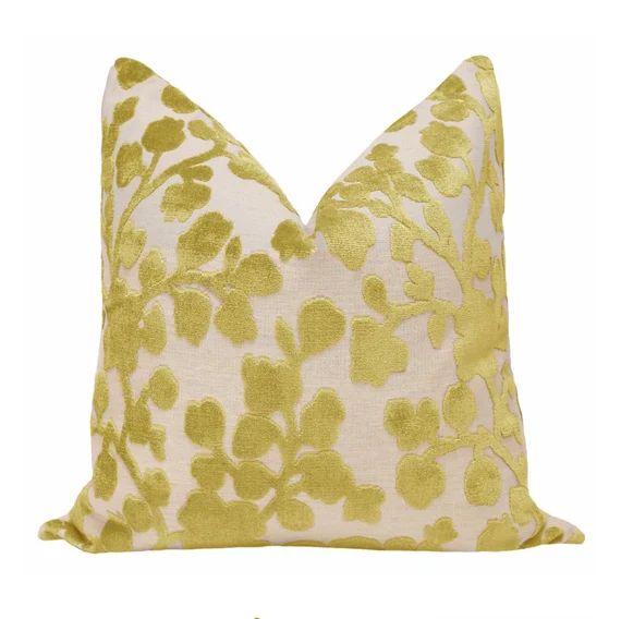Blossom Cut Velvet // Chartreuse Pillow COVER ONLY | cut velvet | green floral print | designer v... | Etsy (US)