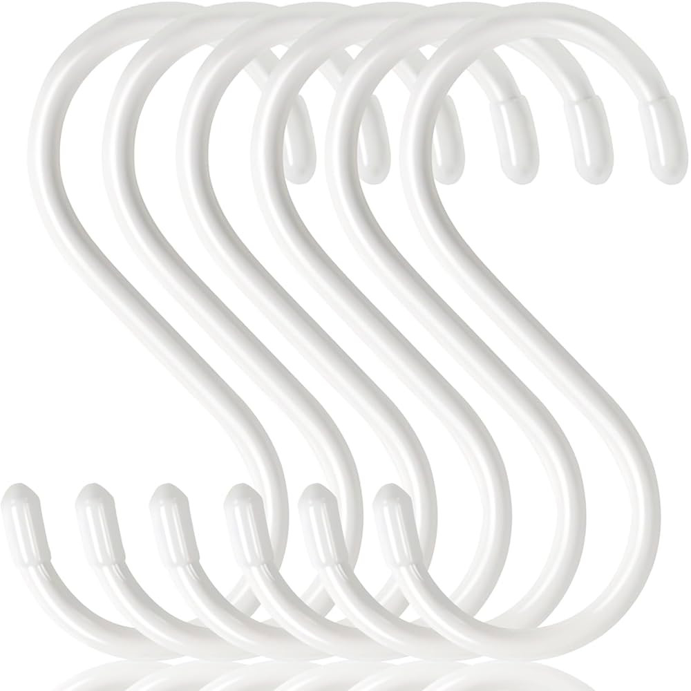 5 Inch White Vinyl Coated S Hooks, 6 Pack Heavy Duty Non Slip Closet S Hooks for Hanging Jeans, P... | Amazon (US)