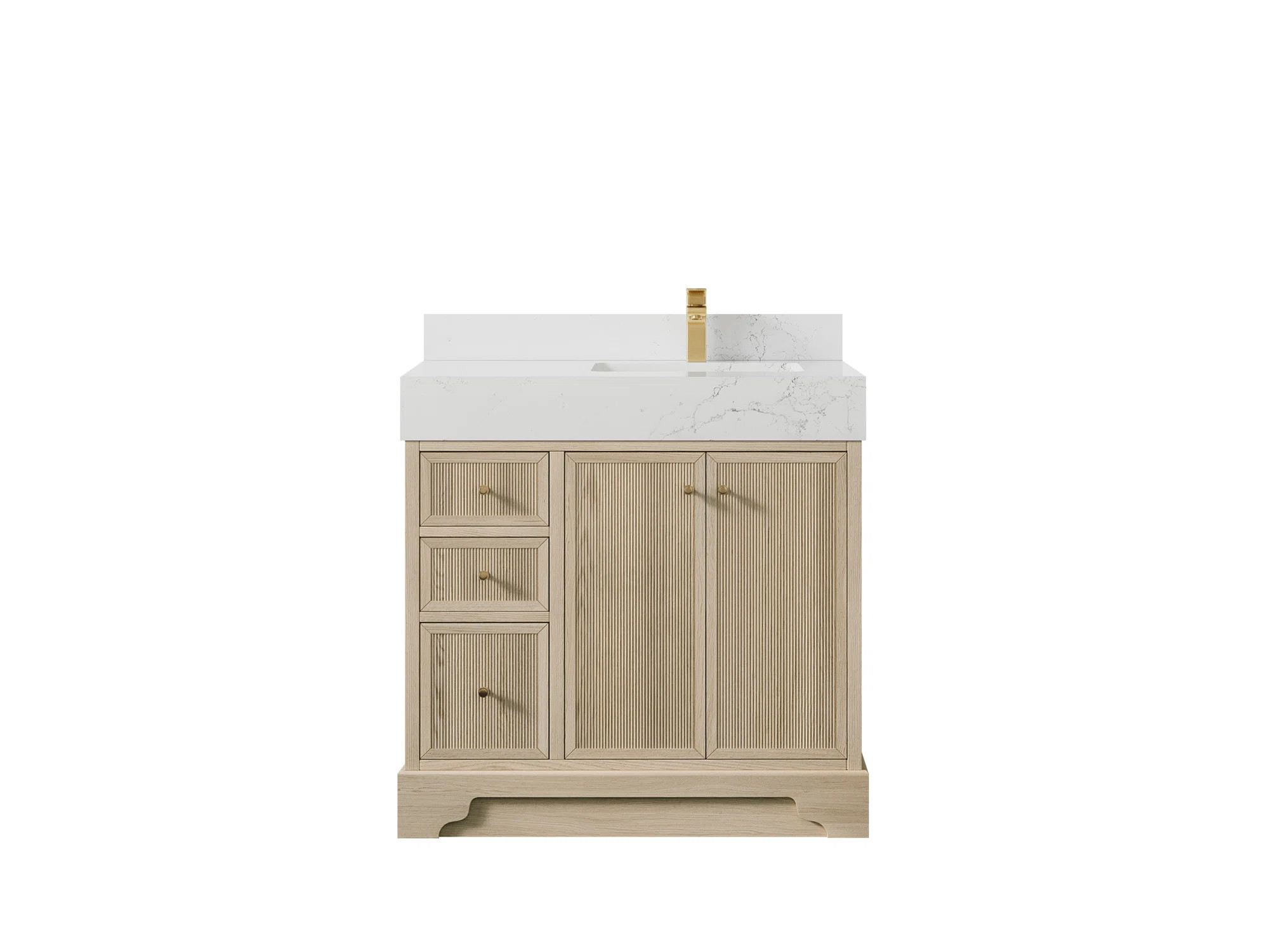 Manhattan 36 In. W X 22 In. D Right Offset Sink Bathroom Vanity In Nordic White With 2 In White Q... | Wayfair North America