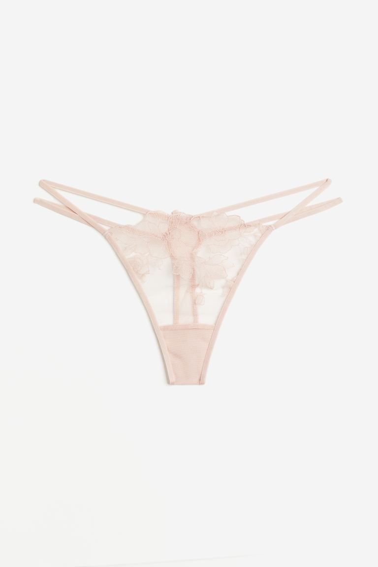 Embroidered thong briefs - Light pink - Ladies | H&M GB | H&M (UK, MY, IN, SG, PH, TW, HK)