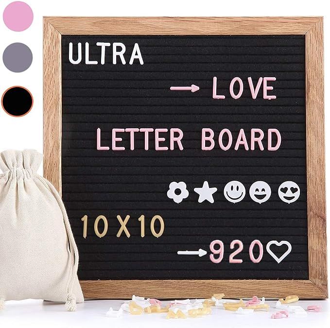 Felt Letter Board Gray 10x10 Inches with Stand, 920 PCS Changeable Letters & Lovely Emojis, Solid... | Amazon (US)