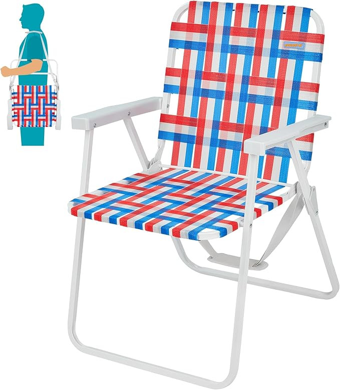 #WEJOY Folding Webbed Lawn Beach Chair - Heavy Duty Portable Outdoor Chair with Hard Armrest for ... | Amazon (US)