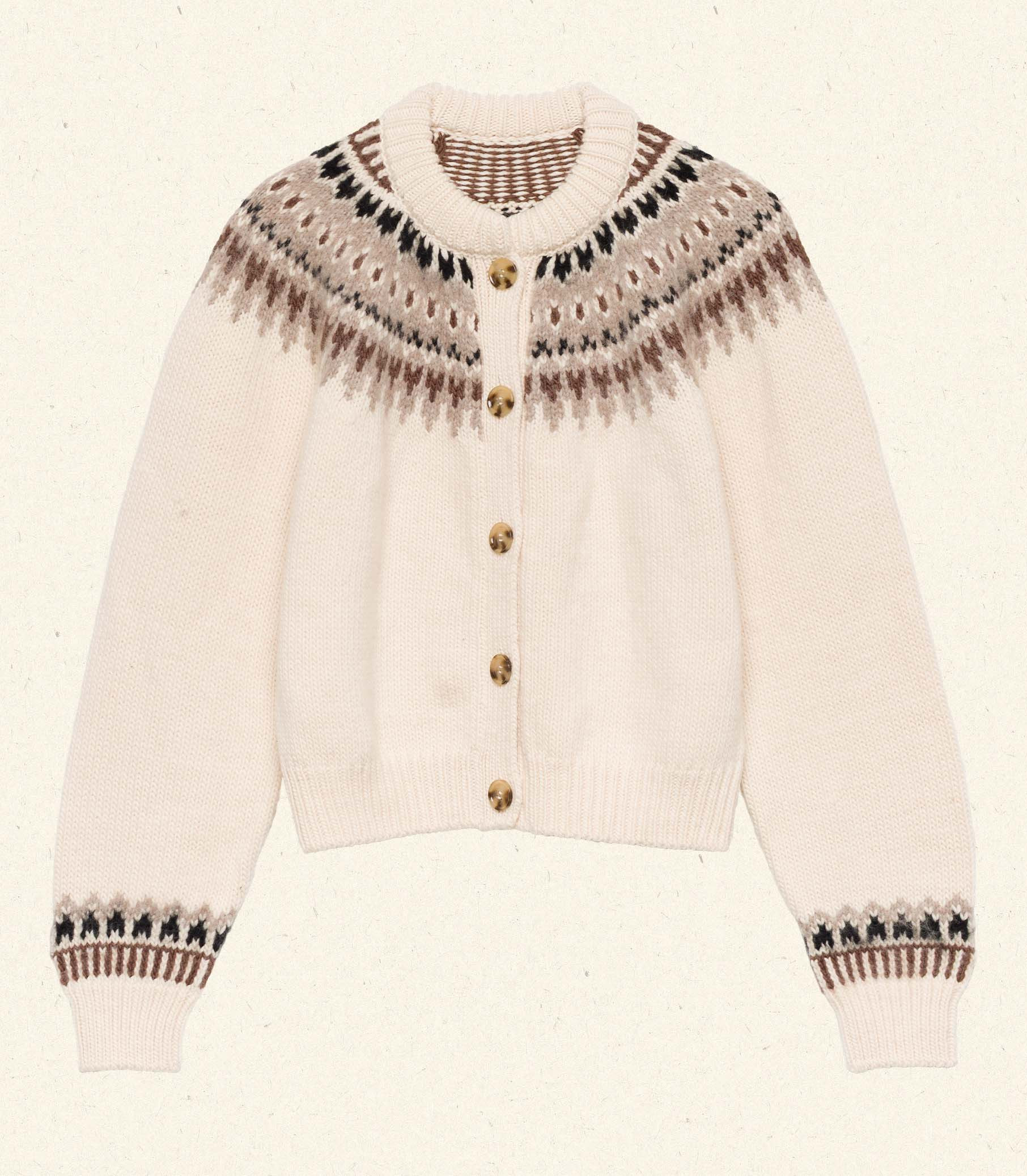 Clarke Cardigan - Oatmeal Olympia Fair Isle | DÔEN | DOEN