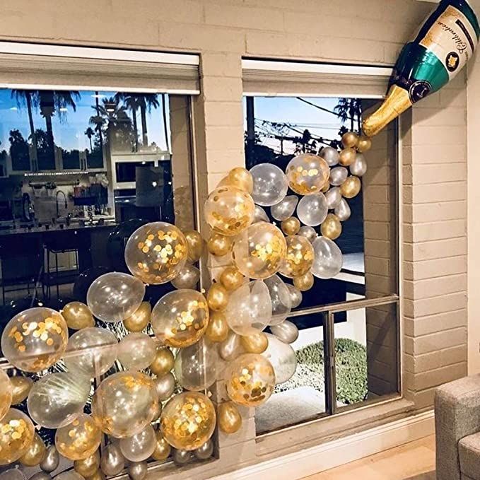 88 PCS Champagne Bottle Balloon Garland Arch Kit, Happy New Year Years Decorations 2023, Gold Sil... | Amazon (US)