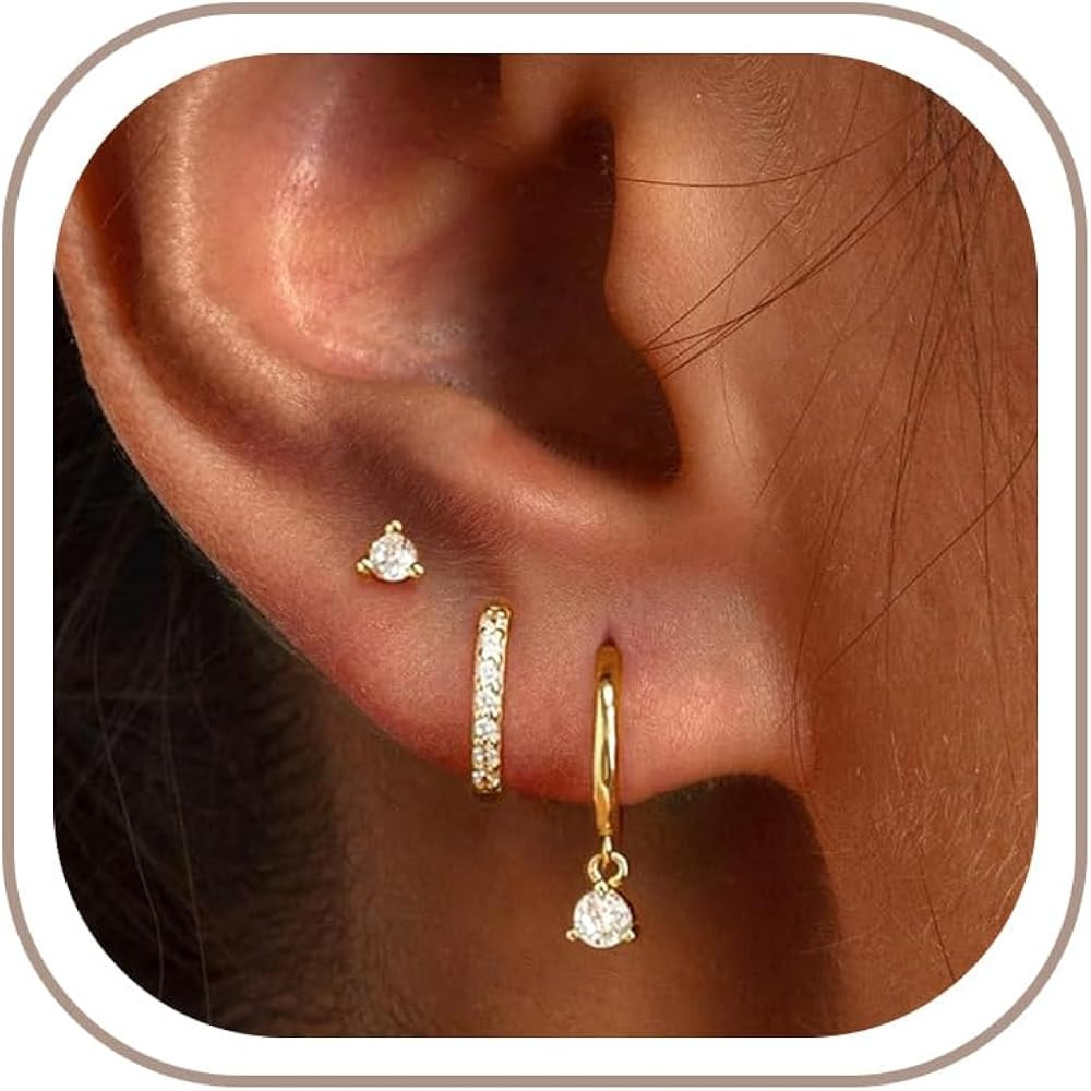 Freekiss 3 Pairs Hoop Earrings Set - Dainty Stud Dangle Cartilage for Women | Amazon (US)
