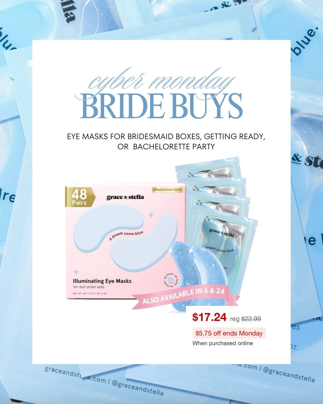 Something blue! Brides, cyber Monday is a great time to buy eye masks for bridesmaids or your bachelorette and this 48 pack is on major sale! #ltkbride #ltkwedding 

#LTKHoliday #LTKCyberWeek