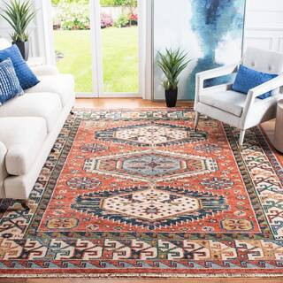 Samarkand 9 ft. x 12 ft. Red/Beige Tribal Kazak Area Rug | The Home Depot