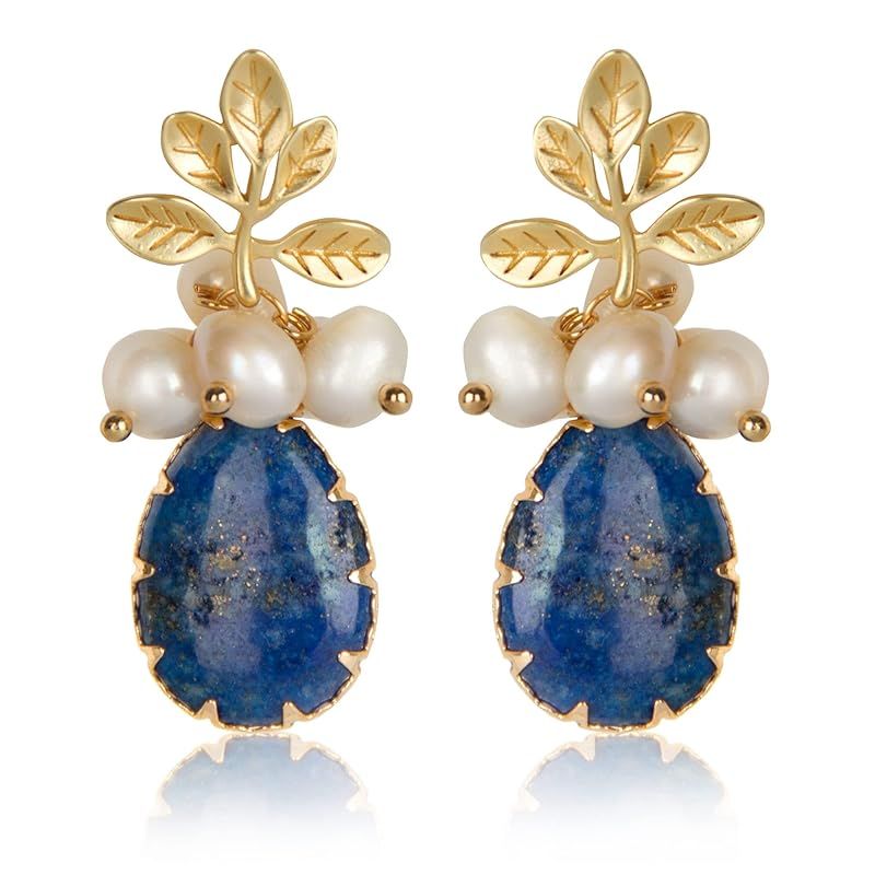 ELEXIS Vintage Blue Navy Lapis Lazuli Drop Earrings for Women Dangle Handmade Trendy Stone Teardr... | Amazon (US)
